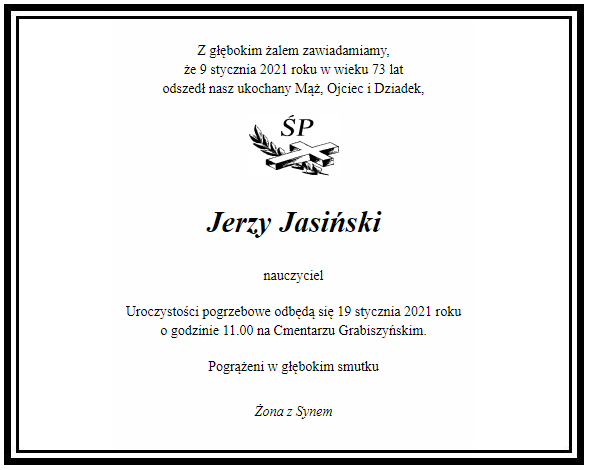 Jerzy Jasinski nekrolog rodzina