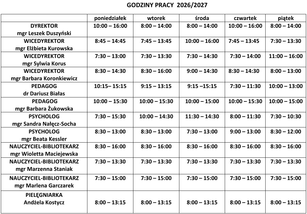 Godziny pracy 2026 2027